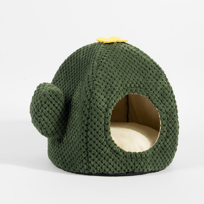 Cactus Cat Bed Warm Enclosed Kitten And Dog Nest Deep Sleep Comfort Mat Pets Tent Cozy Cave Indoor Pet Supplie