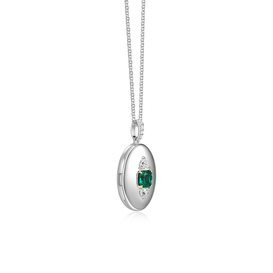 Rhodium Plated Guardian Eye Birthstone Locket SN005R