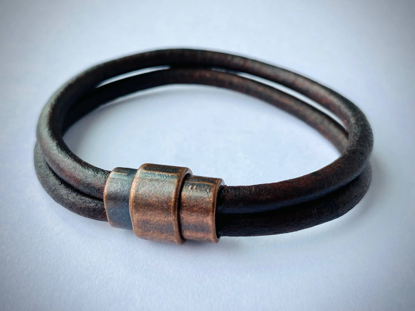 Men's Industrial Leather Bracelet with Antique Silver/Brass/Copper Clasp