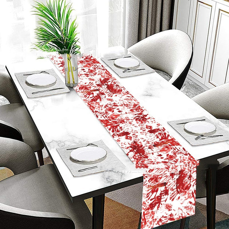 Horror Happy Halloween Tablecloth Bloody Handprint Table Cover Festival Halloween Party Tablecloth Decoration Supplies