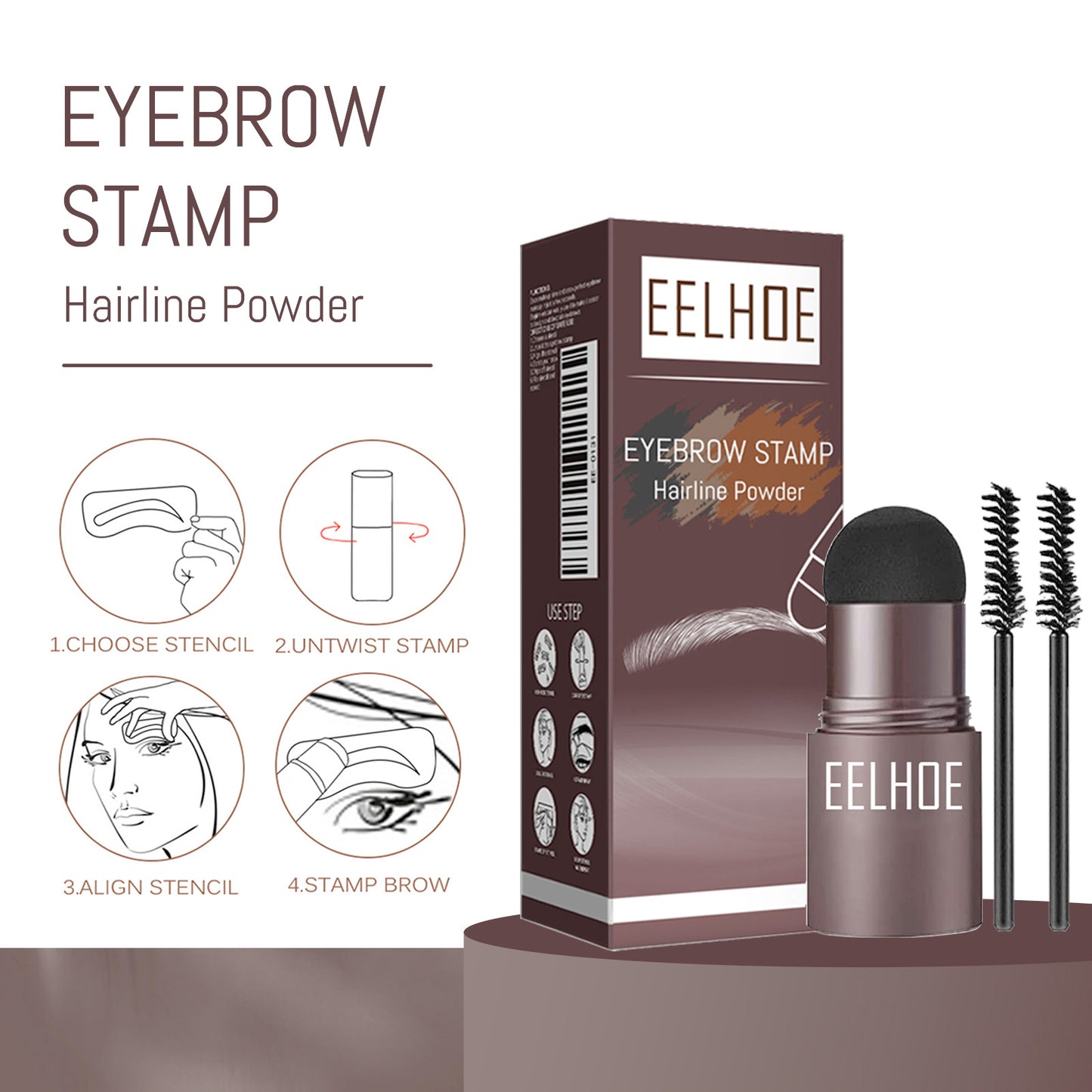 EELHOE Eyebrow Print Mold Eyebrow Drawing (Medium Brown Box) Lazy Eyebrow Filling Makeup Eyebrow Cake Waterproof Hairline Powder