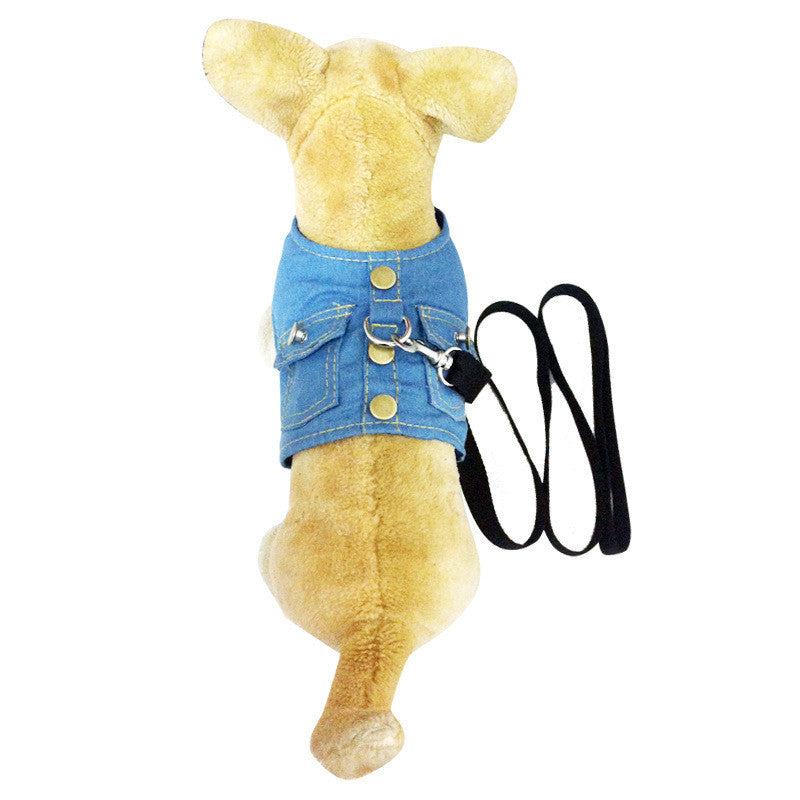 Pet dog's Chest Harness, Denim Jacket, Chest And Back Leash, Go Out And Walk The Dog Supplies