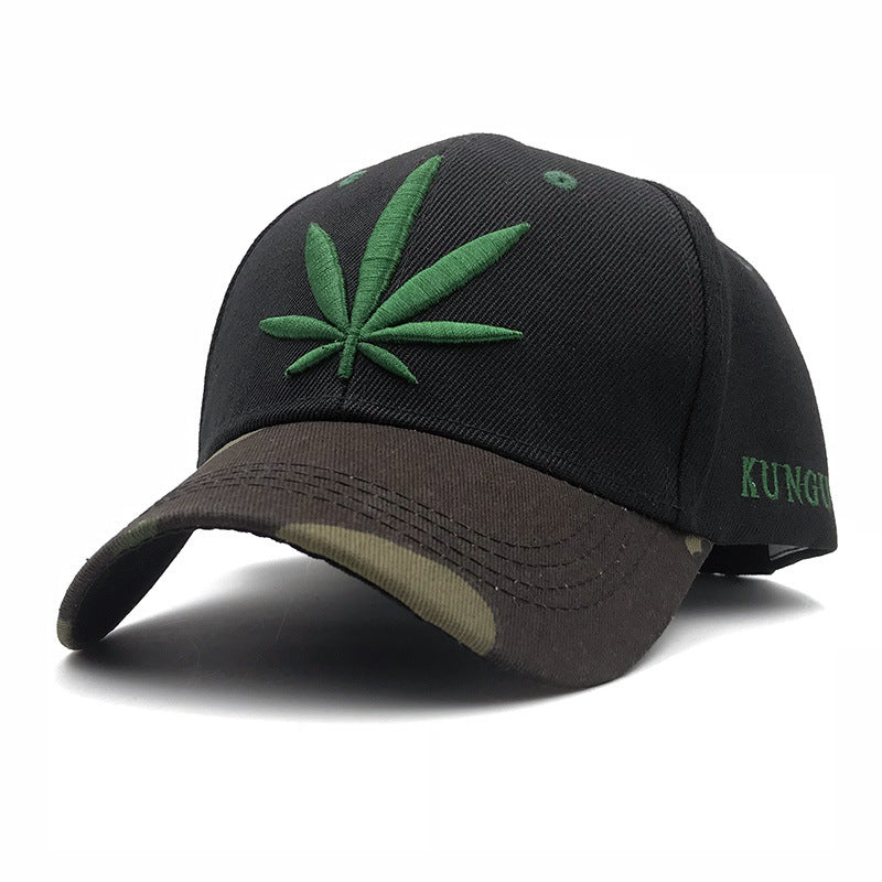 Korean Version Of Solid Color Simple Curved Brim Three-Dimensional Embroidery Maple Leaf Baseball Cap For Men And Women All-Match Fashion Outdoor Camouflage Cap