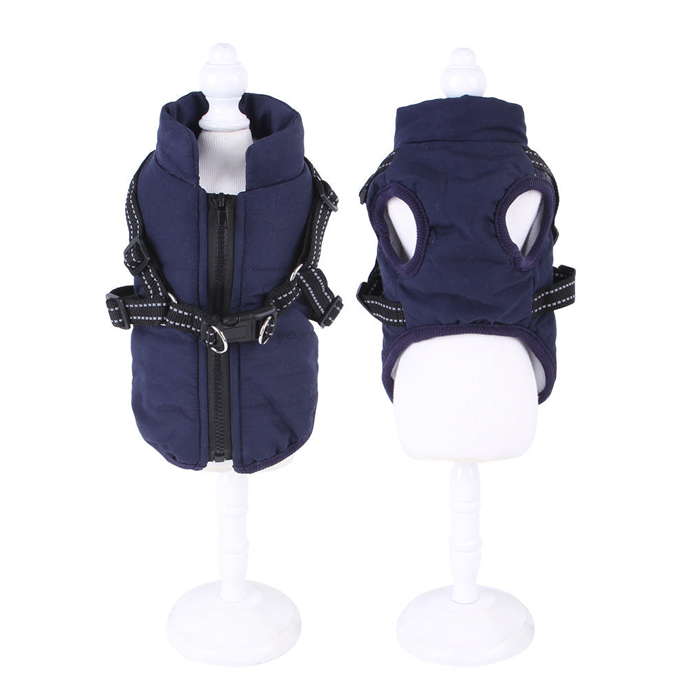 Pet Waistcoat Chest Strap Plus Velvet Thickening Autumn And Winter Traction Feet Warm Clothing