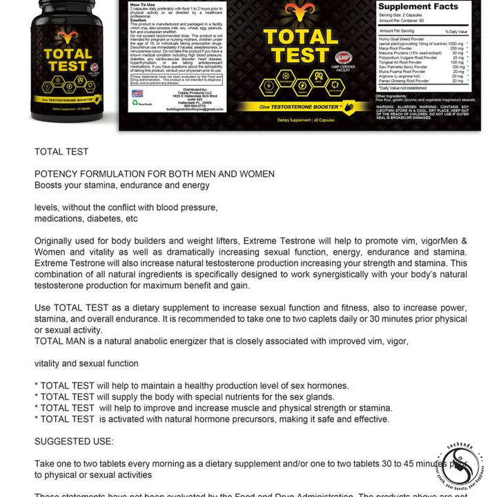 Total Test Testosterone Brazilian Belly Burn Metabolism Boost | Fat Blocking | Antioxidant Power