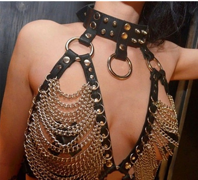 Pointed Rivet Punk Collar Belt Jewelry Waist Chain Belt Body Chain