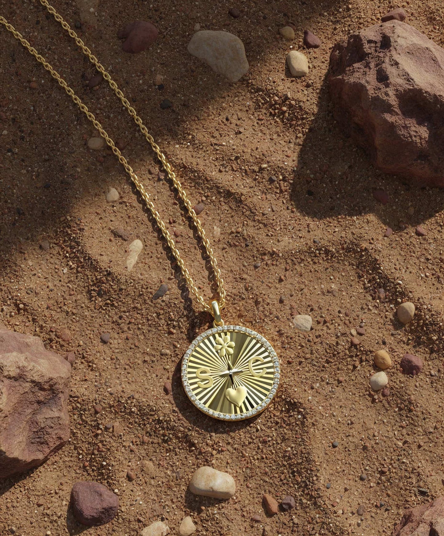 18k Gold Plated Personal Story Medallion Necklace – Lucky Symbol & Engravable(Pleated)AW24N007A