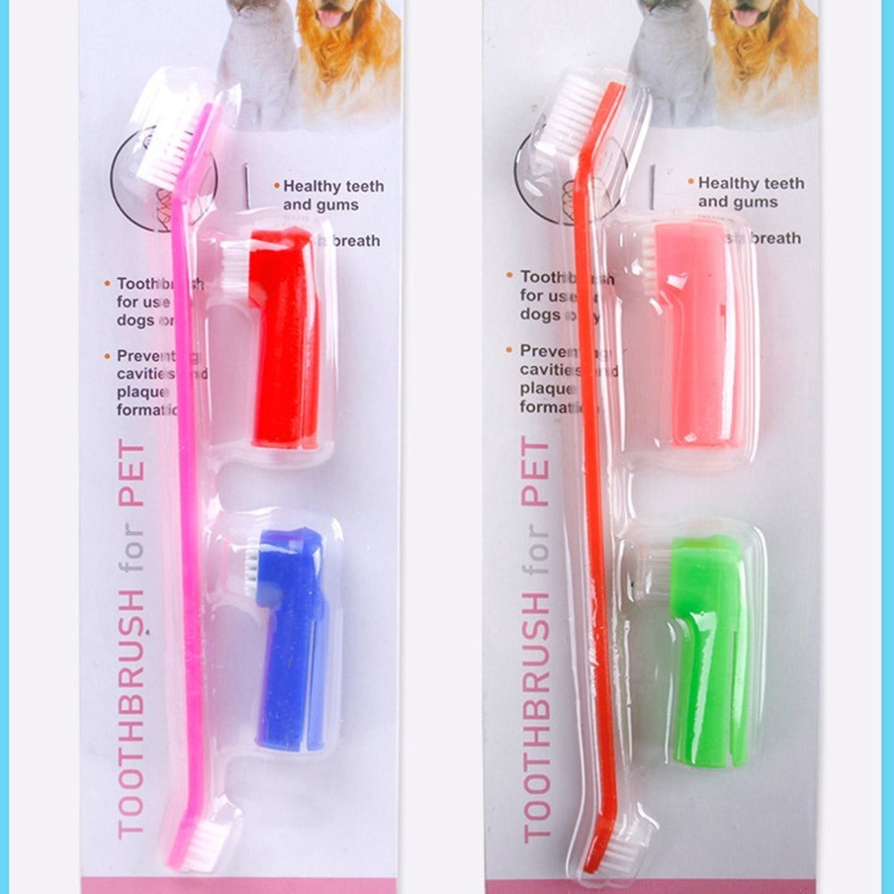 Double Head Toothbrush Soft Pet Finger Toothbrush Set Pets Dogs Cats Teeth Care Cleaning Brush Pets Grooming Tools