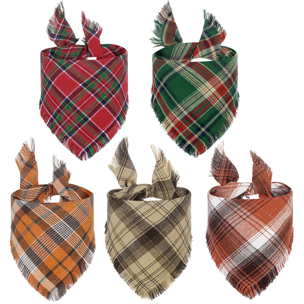 Vivifying Fall Dog Bandana With Tassels Edges Classic Plaid Triangle Dog Apparel Accessories Unny Dog Scarf Costume For Thanksgiving Photo Prop And Party Decor