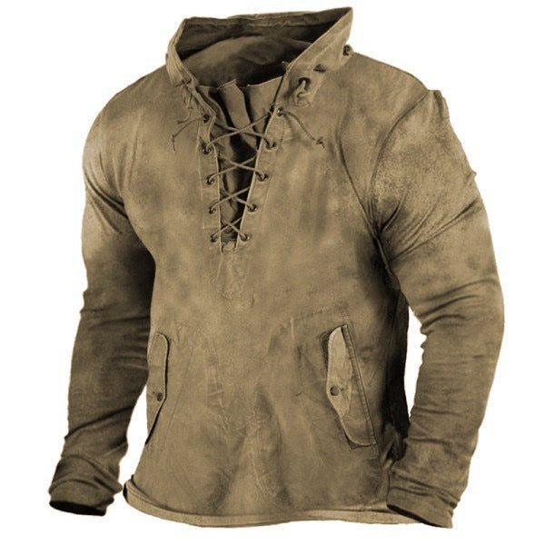 Lace Up Hooded Loose Solid Casual Top