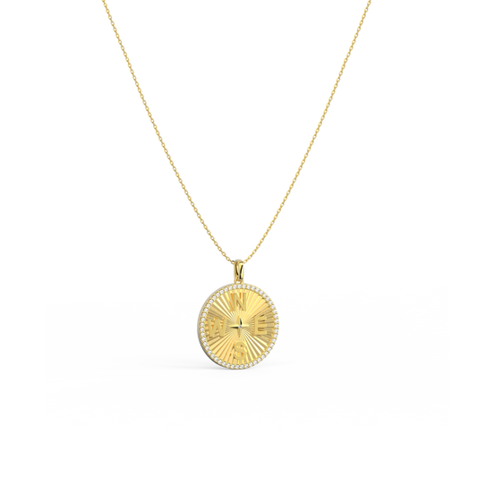 18k Gold Plated Personal Story Medallion Necklace – Lucky Symbol & Engravable(Pleated)AW24N007A