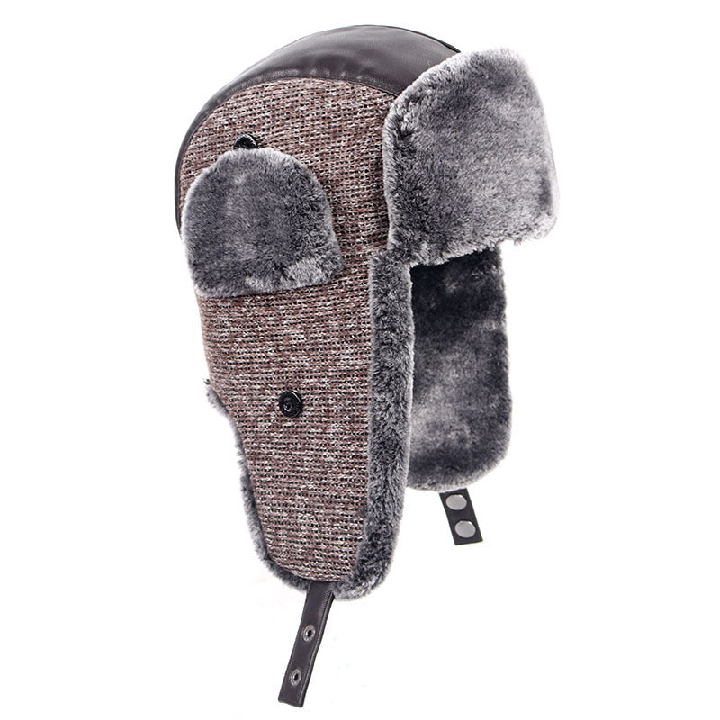 Middle-aged And Elderly Pu Leather Senior Hat With Velvet Warm And Windproof