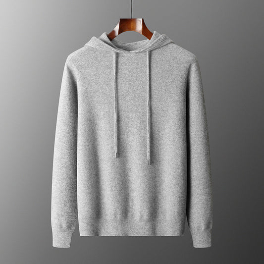 Men's Solid Color Casual Hooded Knitted Sweatshirt Long Pants Set