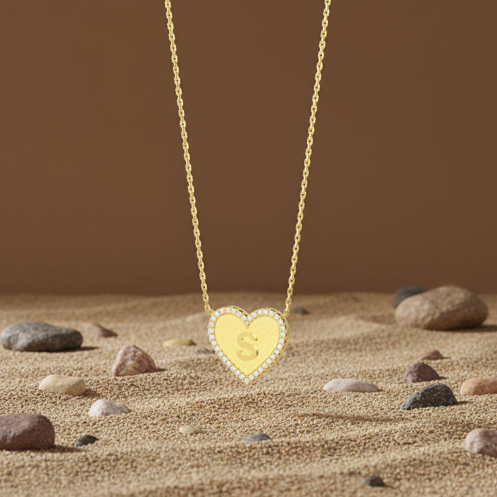 18k Gold Plated Heart Initial Necklace AW24N003G