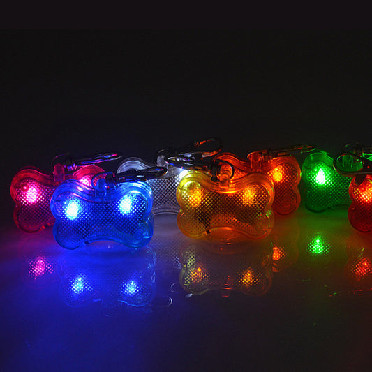 New LED Dog Bone Shape ID Tag Pet Safety Collar Pendant