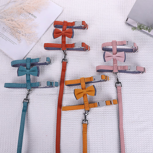 Pet Cat Bow Color-blocked Cotton-filled Leash