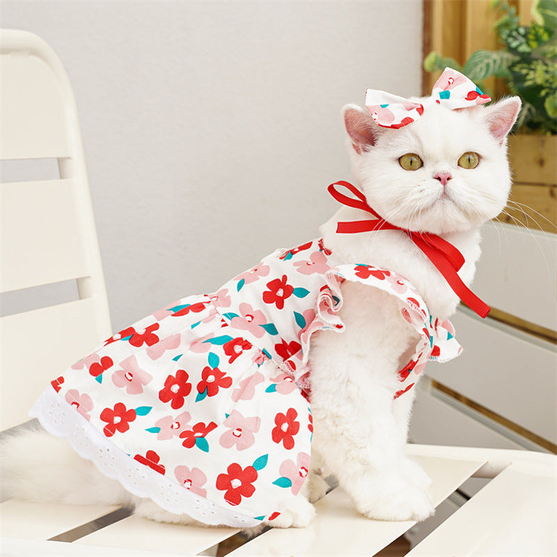 Pet Clothes Flounced Sleeve Three Colors Dress