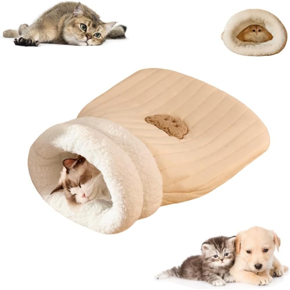Cat Sleeping Bag For Indoor Cats Cozy Winter Cat Sleeping Bag Soft Plush Cat Sack Self Warm Cat Bed Cave Fluffy Cat Tunnel Cat Hideaway Calming Sleeping Bag Bed For Cats Kittens