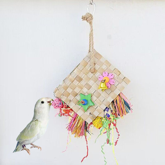 Parrot Bird Toy Palm Leaf Weaving Foraging Bag