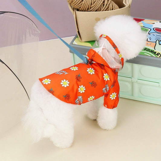 Dog Raincoat Pet Clothing Two Feet With Pull Ring Traction Transparent Spring, Summer, Autumn And Winter Four Seasons