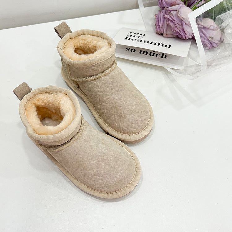 Children's Fur Leather Snow Boots
