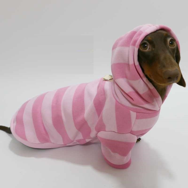 Pet Autumn And Winter Thin Velvet Hooded Pink Striped Sweater