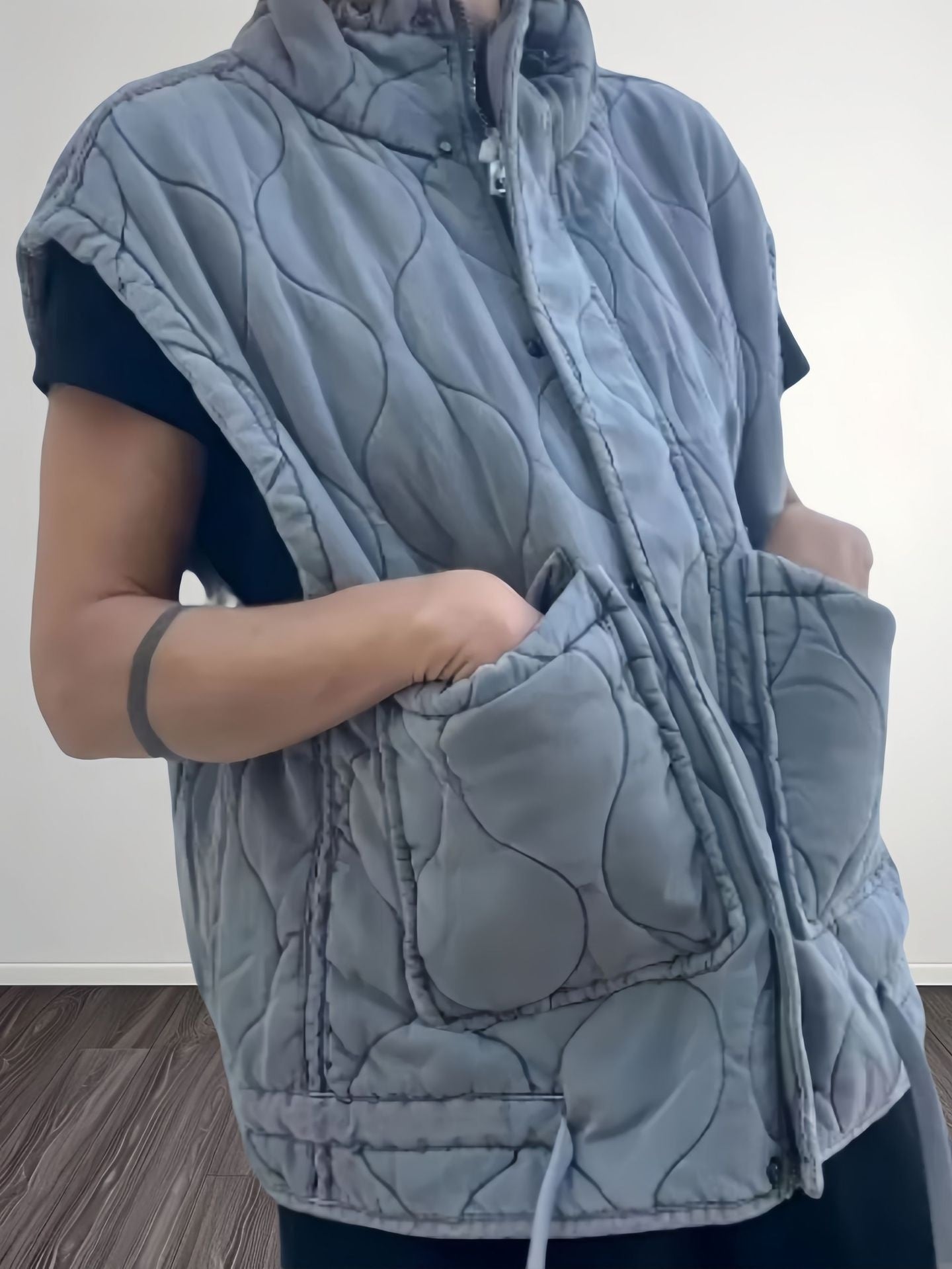 Women's Stand Collar Casual Sleeveless Gray Cotton Clothes Vest