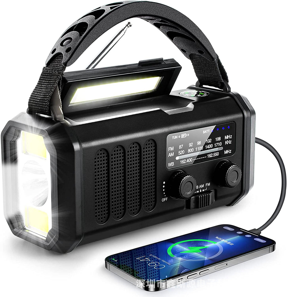 Outdoor Emergency FMAM Solar Charging Lighting Portable Flashlight