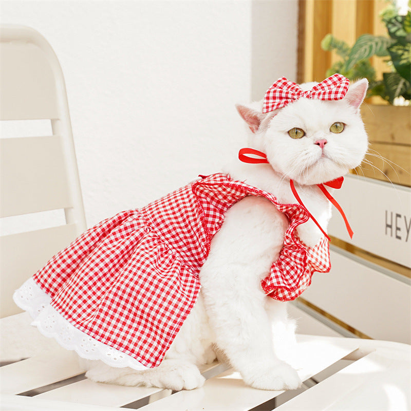 Pet Clothes Flounced Sleeve Three Colors Dress