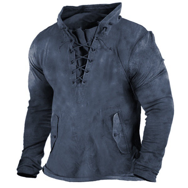 Lace Up Hooded Loose Solid Casual Top
