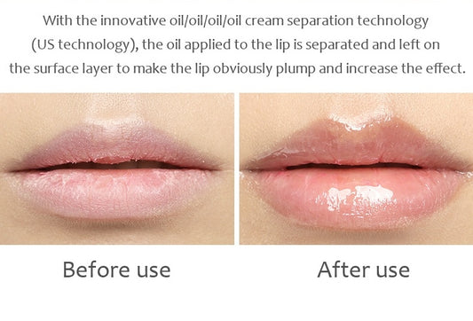 Transparent abundant lip oil moisturizes