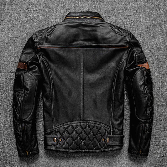 First Layer Cowhide Leather Coat Men's Stand Collar Motorcycle Cycling Clothing