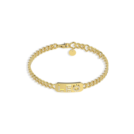 18k Gold Plated ID Bar Pavé Letter ID Bar Curb Chain Bracelet His & Hers ID Bar AW24B001G