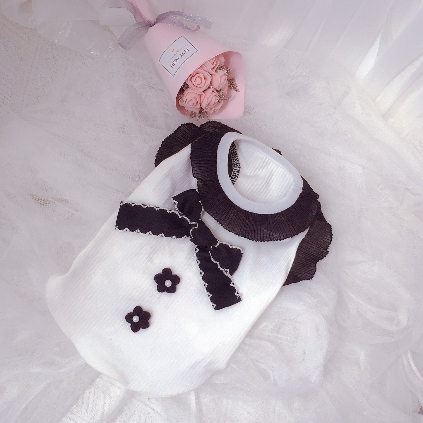 Pet Dog Clothes Bow Black And White Vest