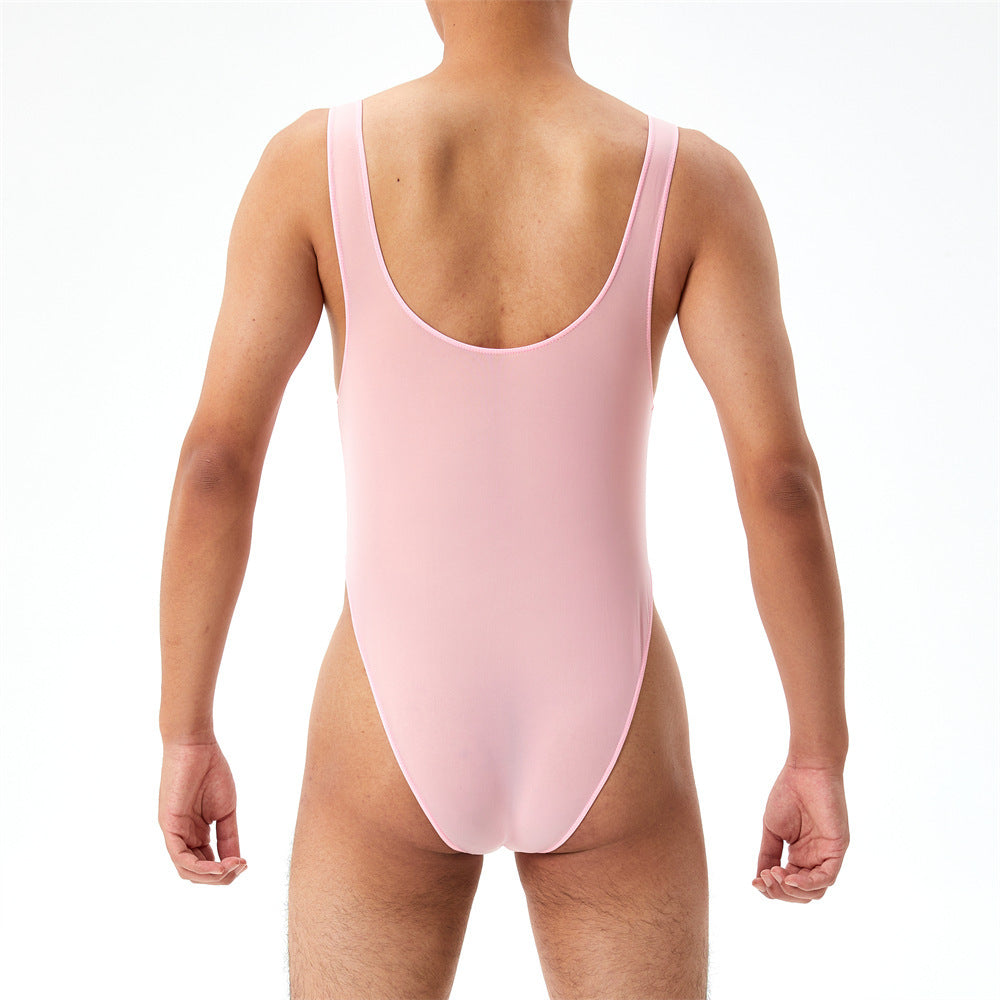 Highly-elastic Plus Size Transparent Jumpsuit Men's U Pouch Performance