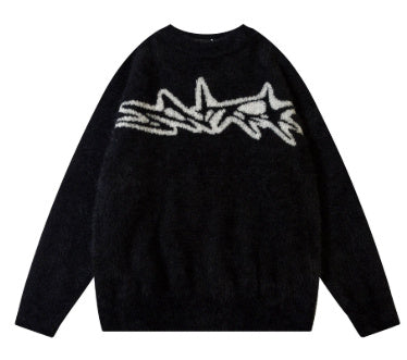 Harajuku Daily Commuting Fashion Personality Geometry Round Neck Jacquard Fashion Brand Knitted Pullover Loose Sweater