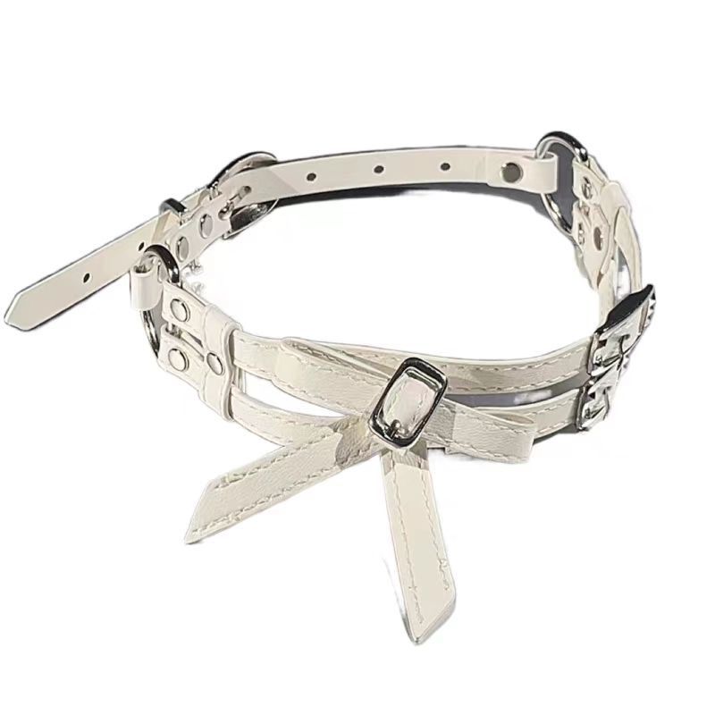 Women's Cool White Bow Leather Necklace