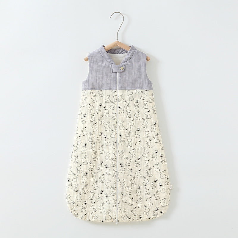 Baby Sleeping Bag Double Layer Patchwork Stand-up Collar Gauze Waistcoat Sleeping Bag