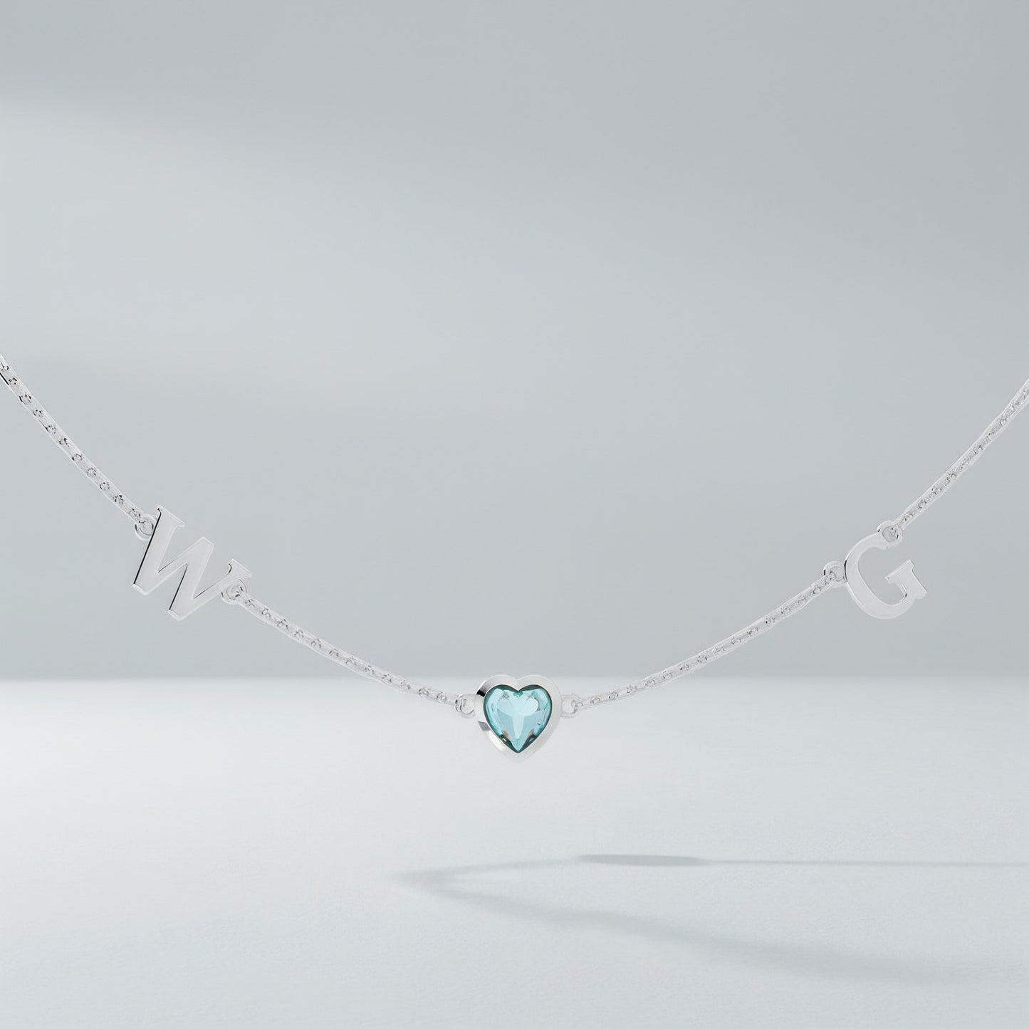 Rhodium March HeartLink Birthstone Necklace SN022R