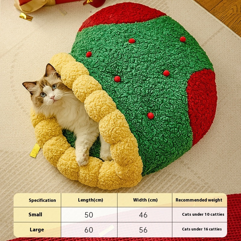 Cat Nest Winter Warm Semi-closed Christmas Style Deep Sleep Cat Diamond Tunnel Quilt Cat