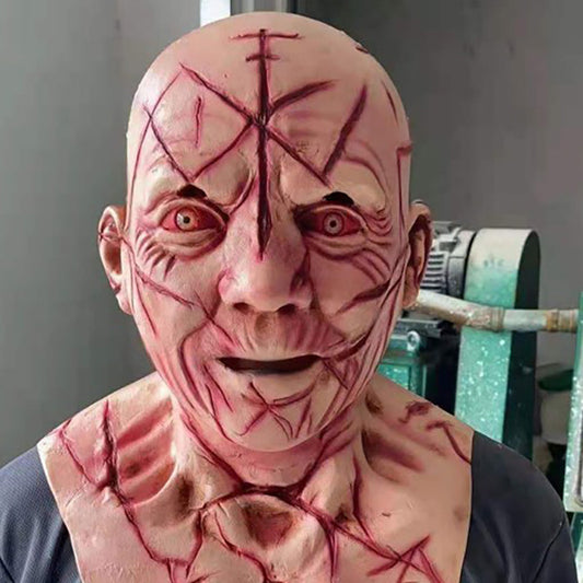 Horror Headgear Bald Old Man Blood Scar Mask Party Props