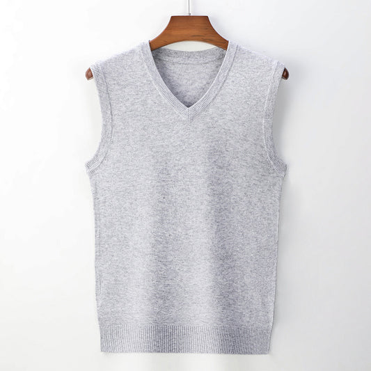 Men's Spring And Autumn Solid Color Casual V-neck Sweater