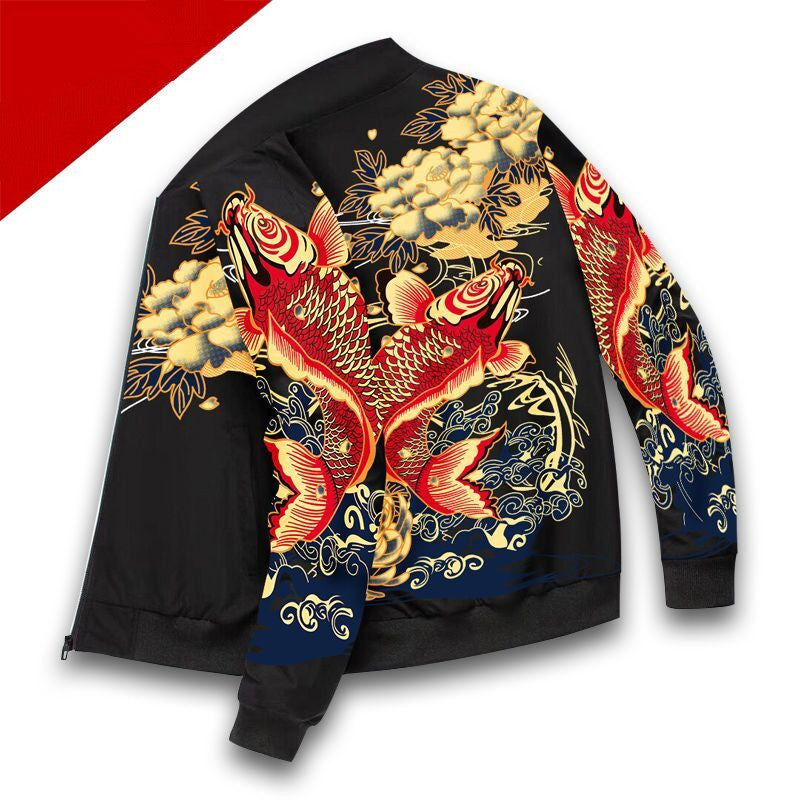 Printed Men's Casual Sports Vintage Versatile Baseball Jacket