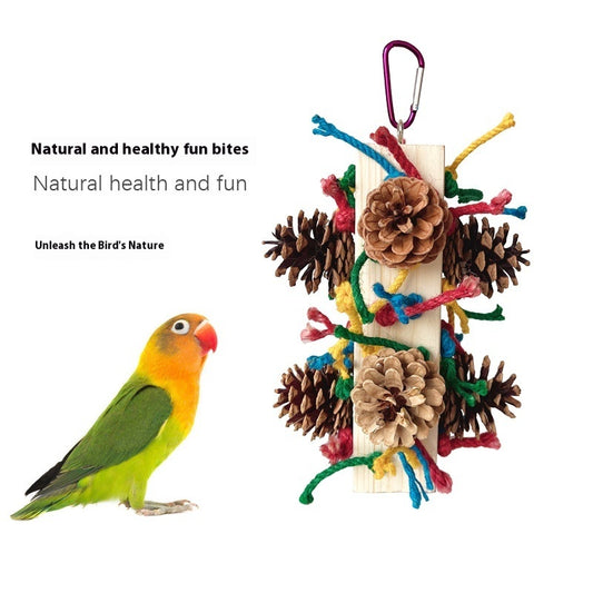 Solid Wood Parrot Toy Bird Stand Tearing Damage Relieving Stuffy Bite Wooden Square