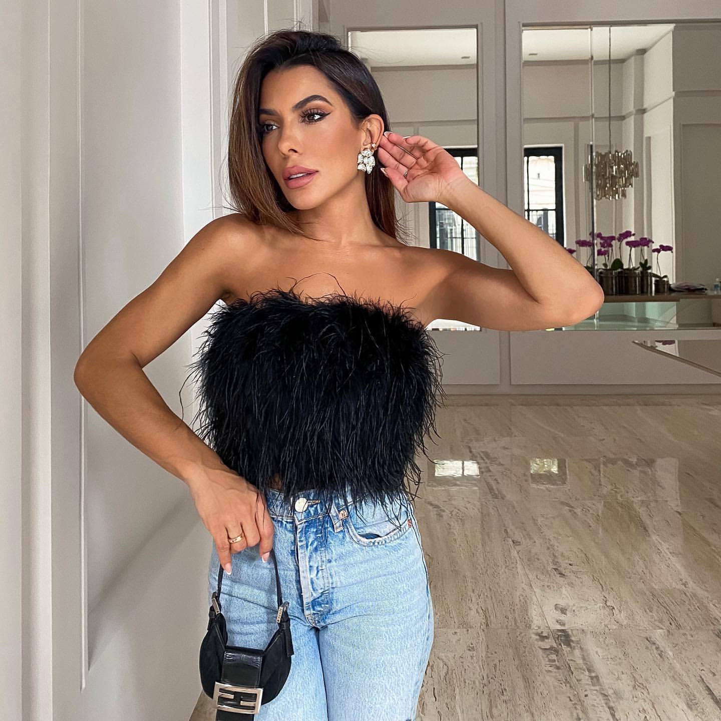 Versatile Fashion Fluffy Multi-color Fur Bra