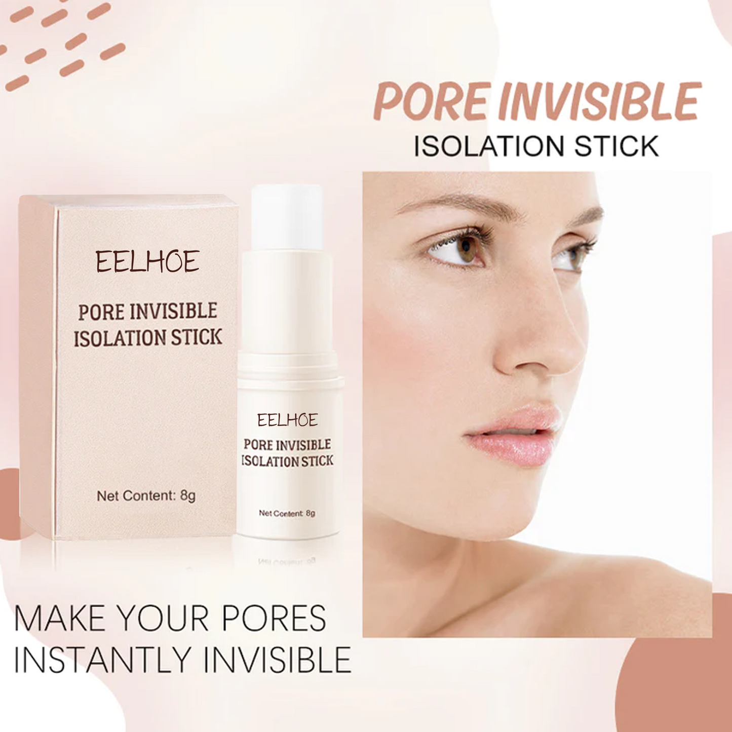 Pore Stick, Skin Tone Even Moisturizing Invisible Pores Concealer Waterproof Perspirant Silky Smooth Without Removing Makeup