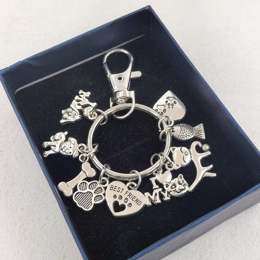 Dog Bones Cat Fish Footprints Dog's Paw Best Friend Pet Key Ring