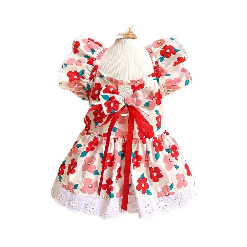 Pet Clothes Flounced Sleeve Three Colors Dress