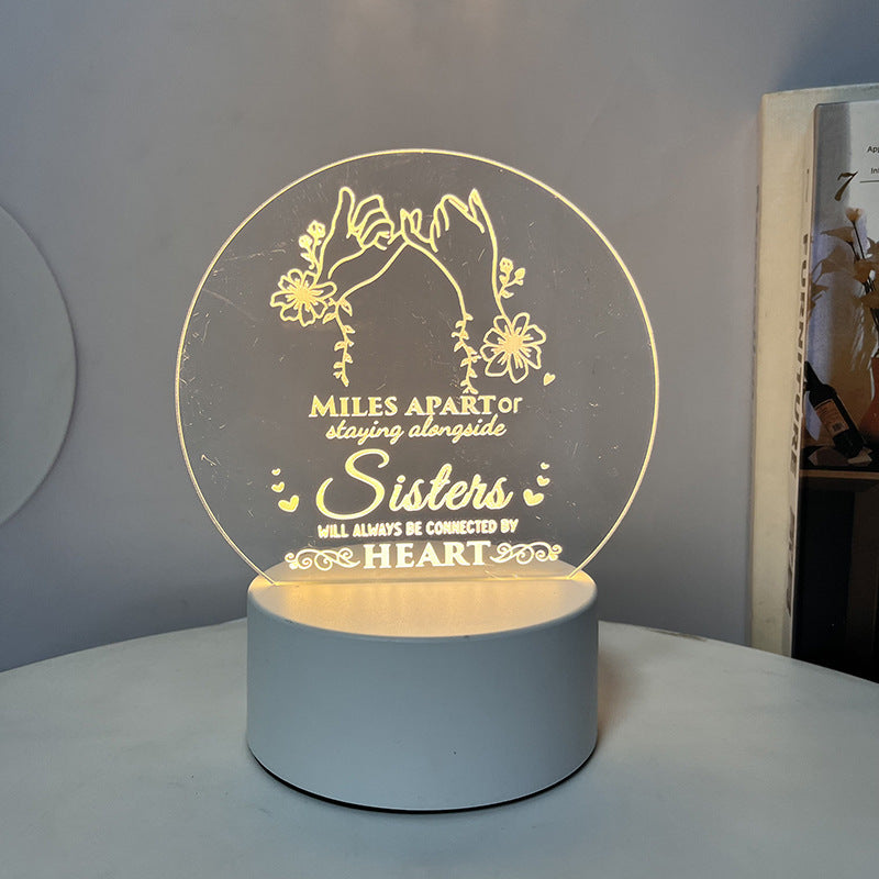 Creative 3D Night Heart Shaped Blessing Language USB Small Table Lamp