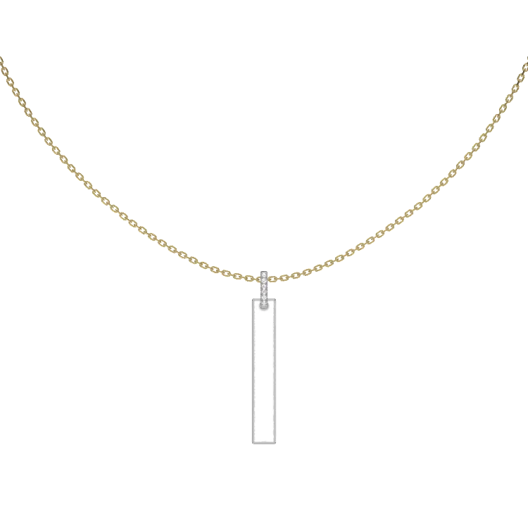 Rhodium Plated Long Rectangle Engravable Necklace SS25N001W